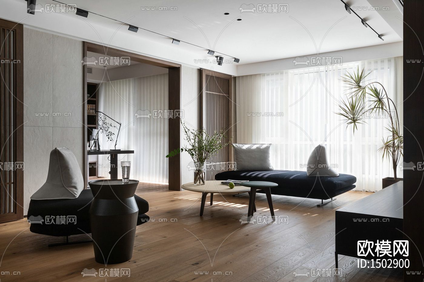 现代全套家装cad施工图下载（渲染图1）