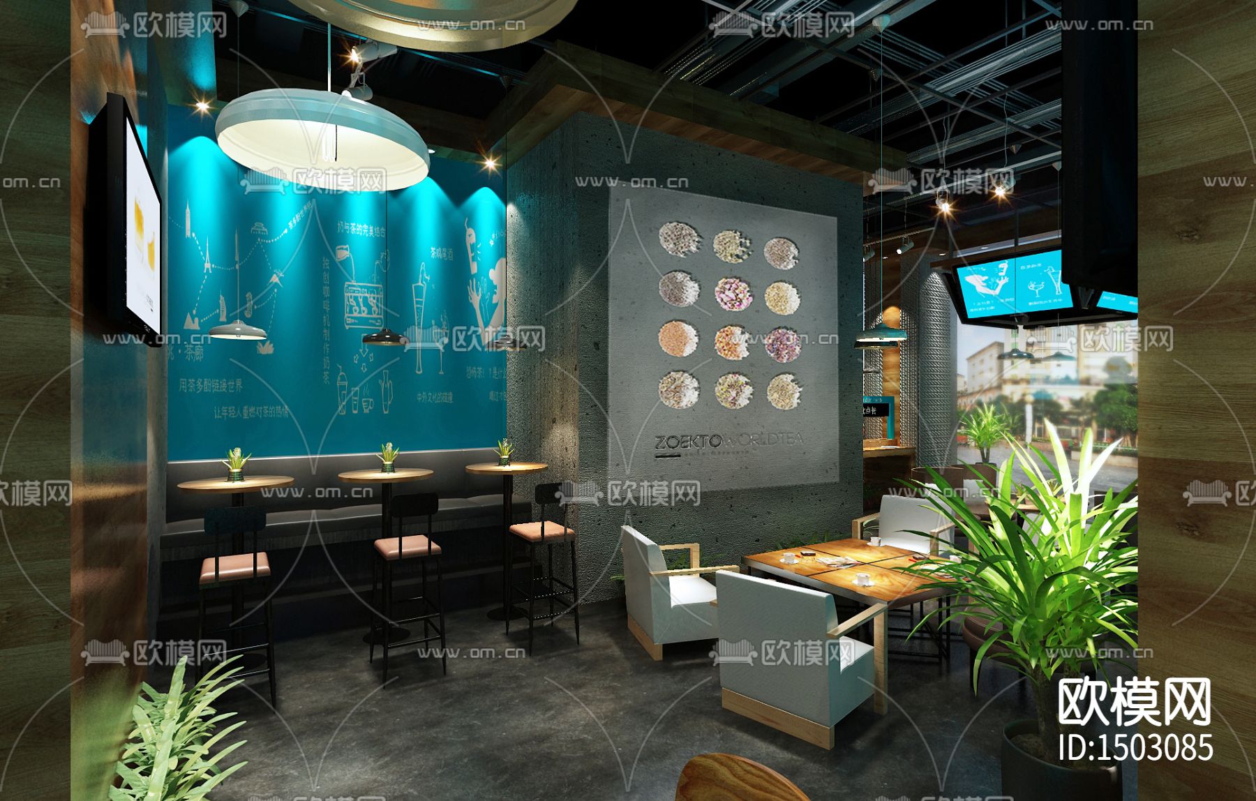 工业风西餐咖啡店cad施工图下载（渲染图2）