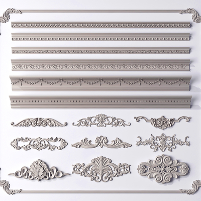  简欧雕花石膏线su模型 