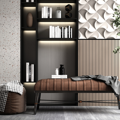  现代布艺沙发凳su模型 