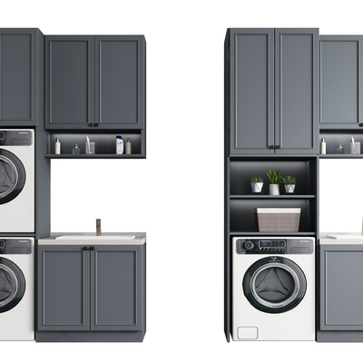  现代阳台洗衣柜su模型 