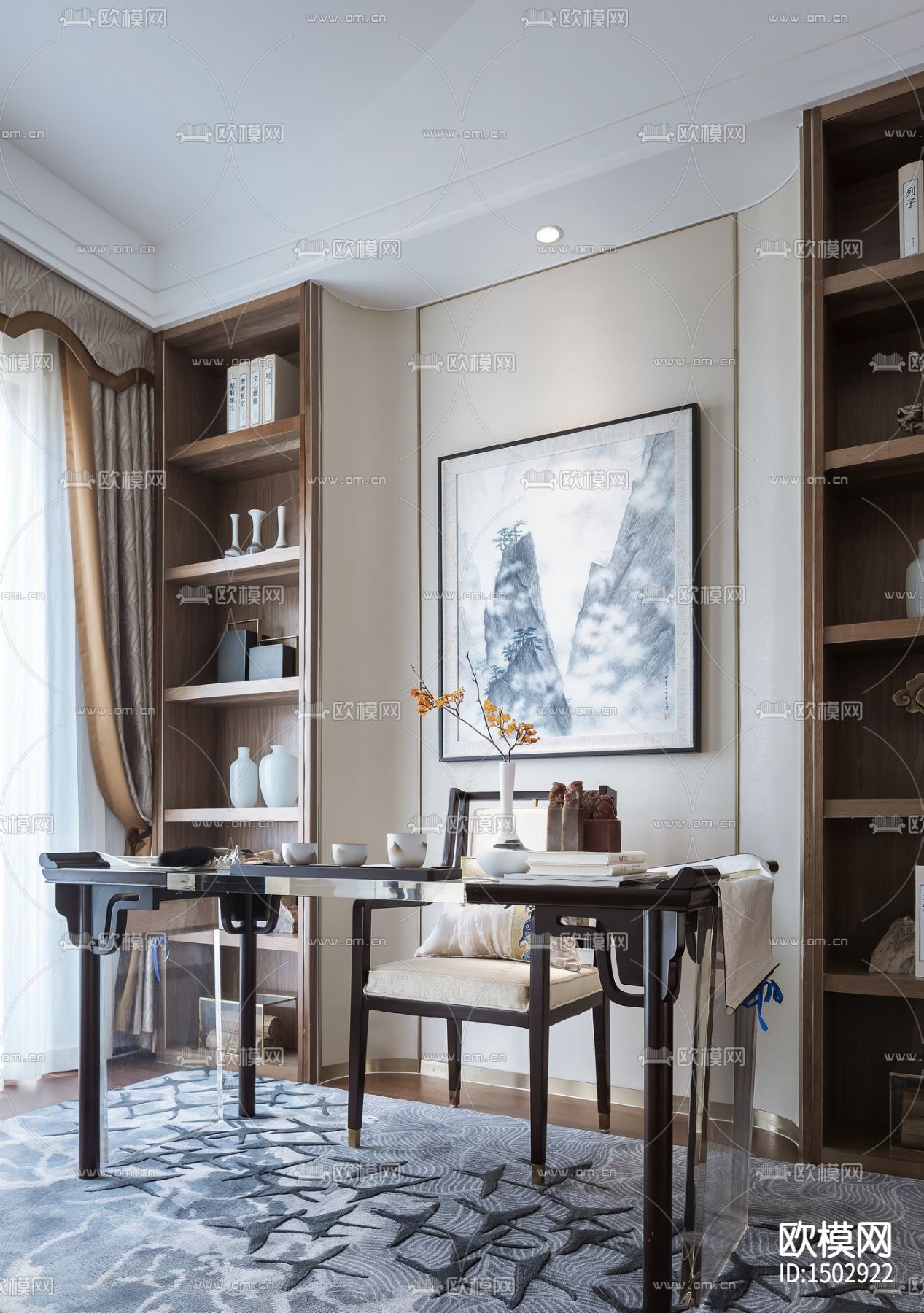 新中式家居cad施工图下载（渲染图6）