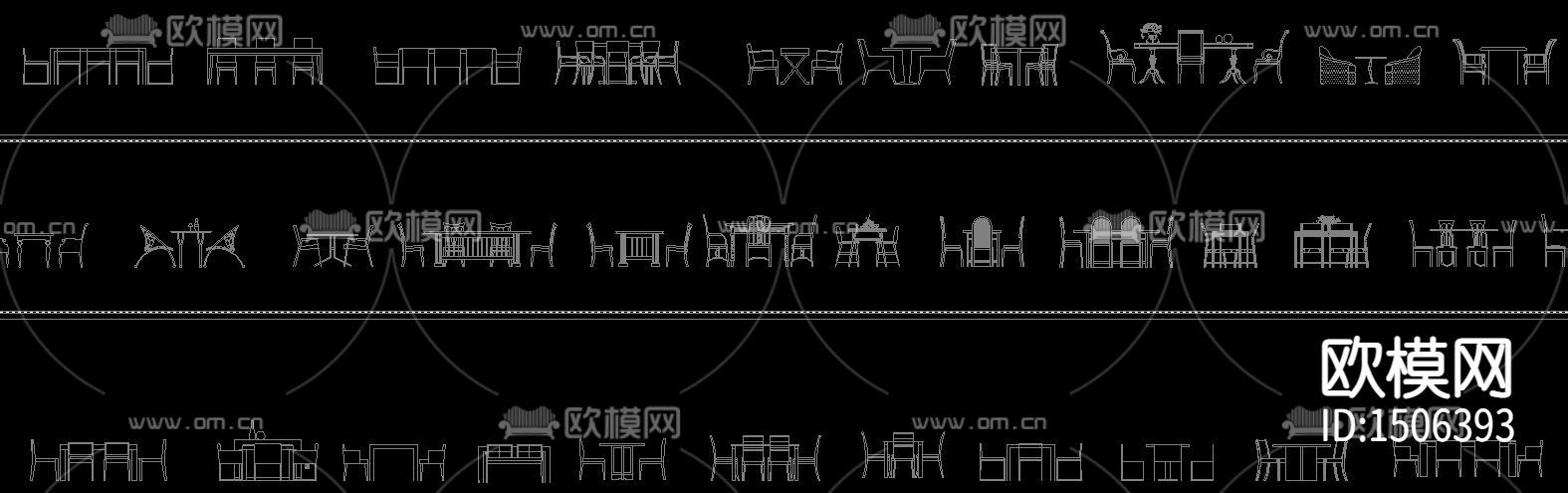 桌椅组合餐具单桌单椅cad立面图库下载（渲染图3）