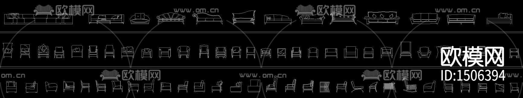 组合沙发单体沙发电视柜cad立面图库下载（渲染图4）