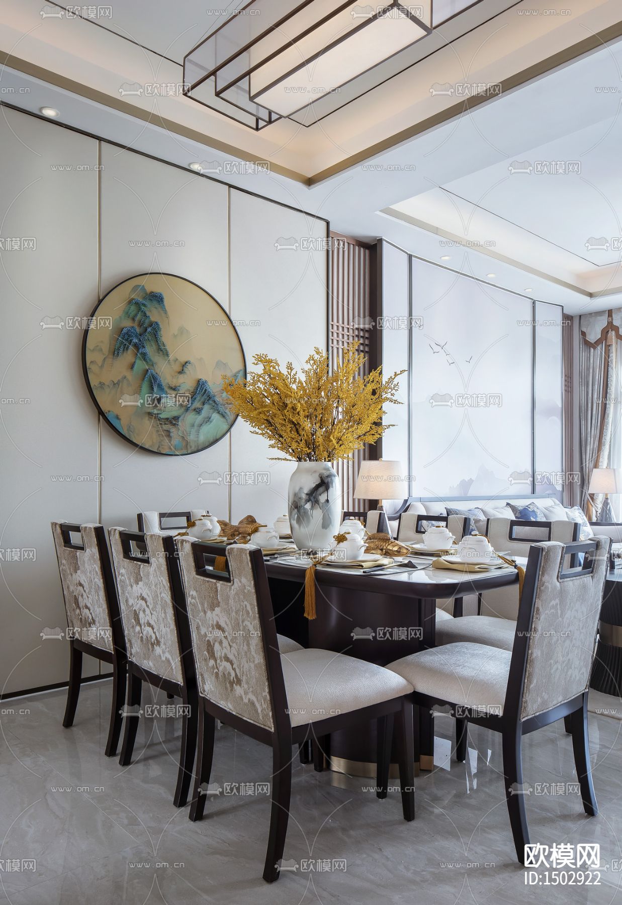 新中式家居cad施工图下载（渲染图5）