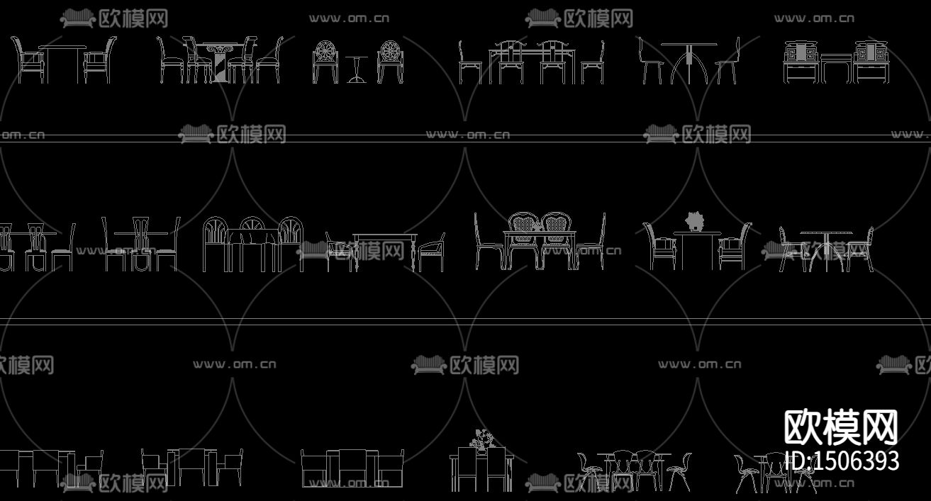 桌椅组合餐具单桌单椅cad立面图库下载（渲染图4）