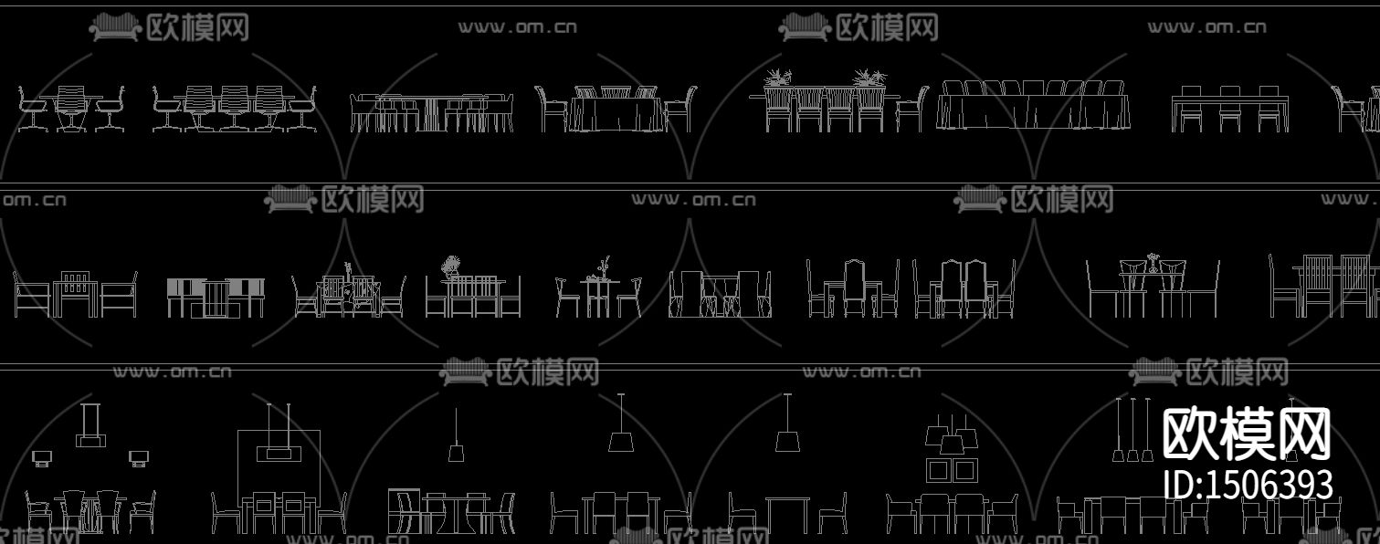 桌椅组合餐具单桌单椅cad立面图库下载（渲染图1）