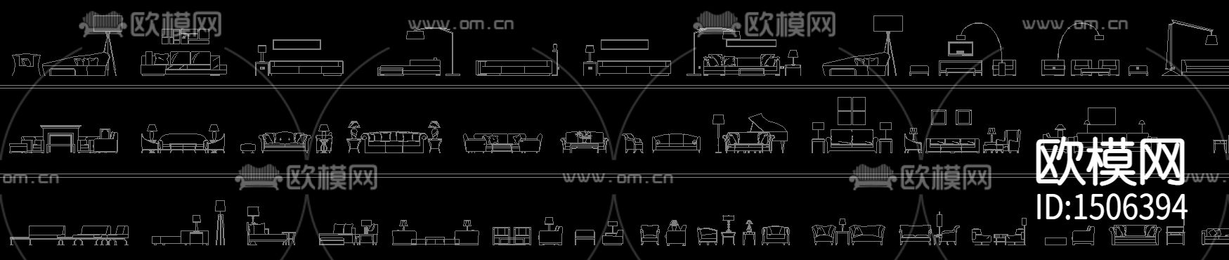 组合沙发单体沙发电视柜cad立面图库下载（渲染图1）