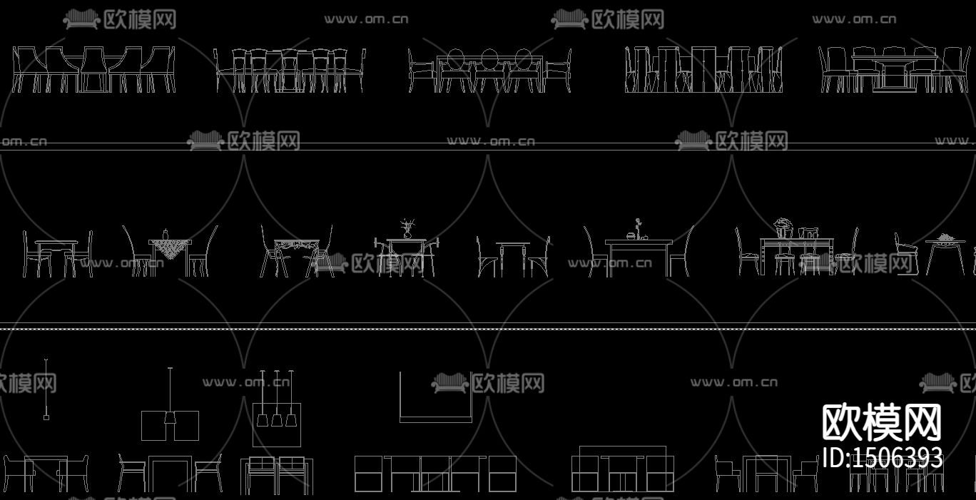 桌椅组合餐具单桌单椅cad立面图库下载（渲染图2）