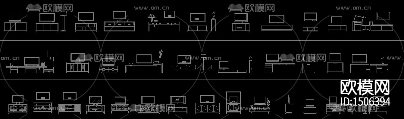 组合沙发单体沙发电视柜cad立面图库下载（渲染图6）