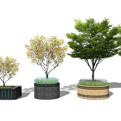  新中式树池su模型 