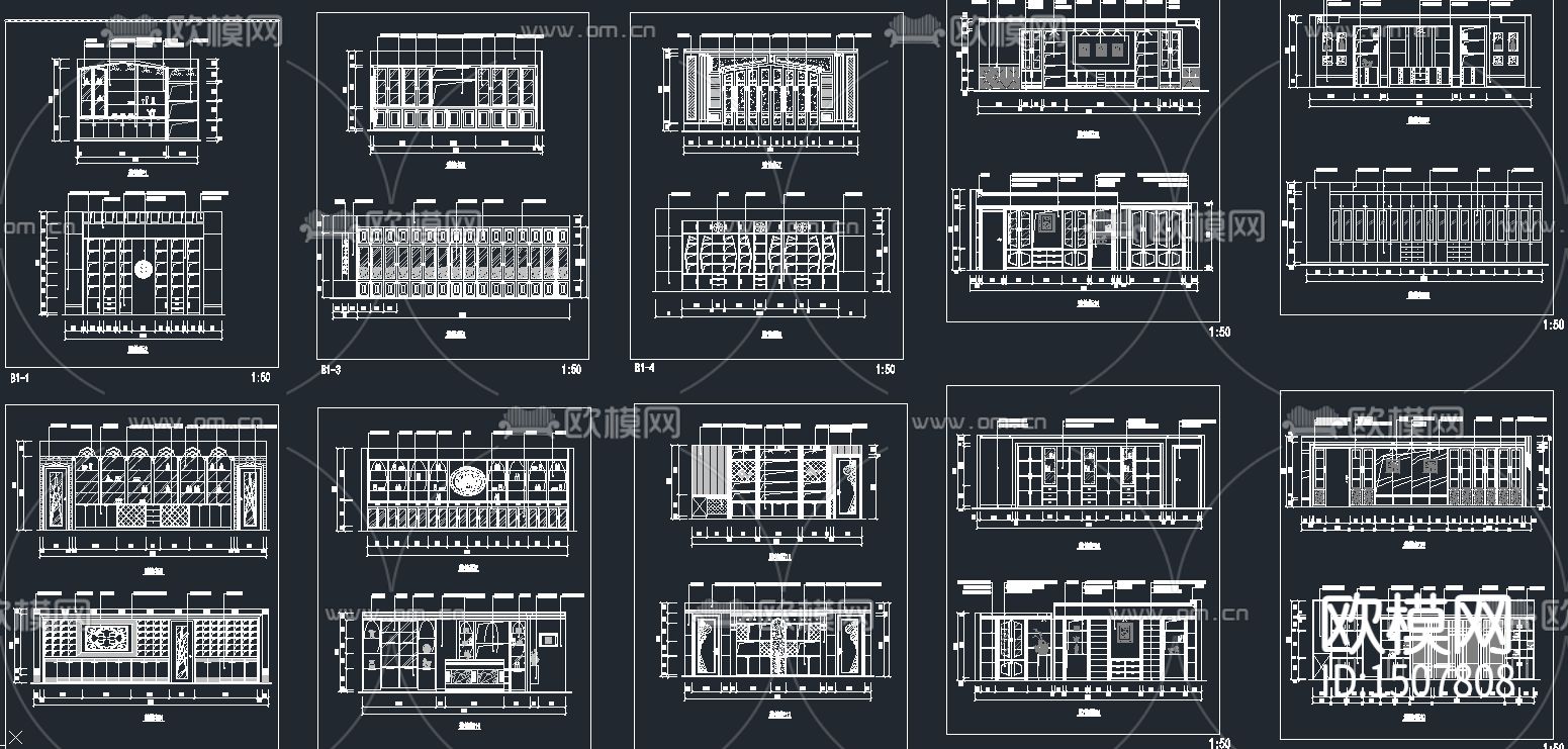 装饰柜cad立面图库下载（渲染图2）