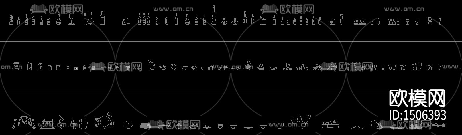 桌椅组合餐具单桌单椅cad立面图库下载（渲染图8）