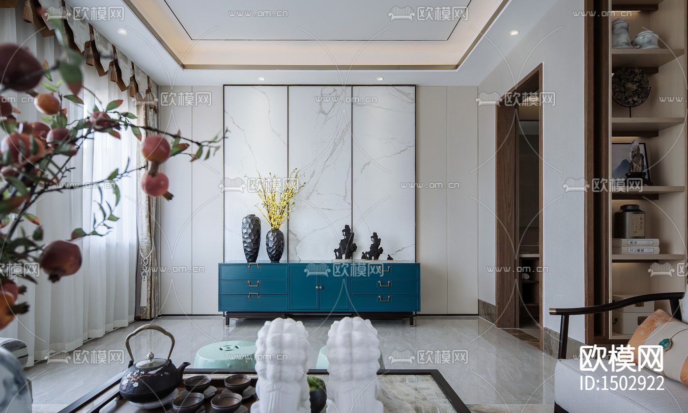 新中式家居cad施工图下载（渲染图2）