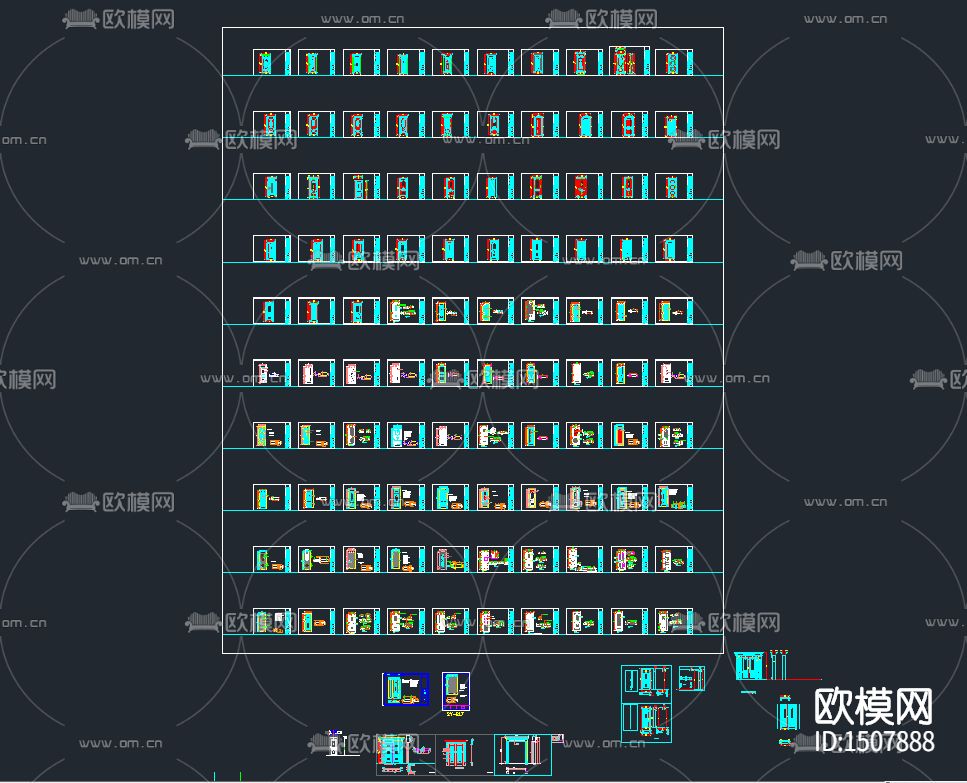 原木门雕花门型刀型门cad图库下载（渲染图1）