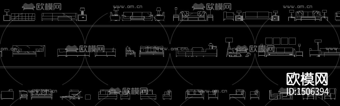 组合沙发单体沙发电视柜cad立面图库下载（渲染图2）
