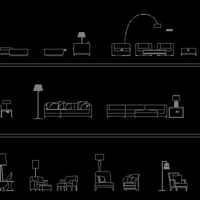  组合沙发单体沙发电视柜cad立面图库 
