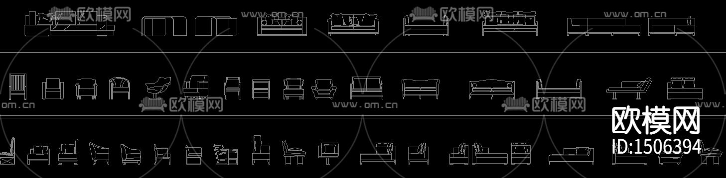 组合沙发单体沙发电视柜cad立面图库下载（渲染图5）
