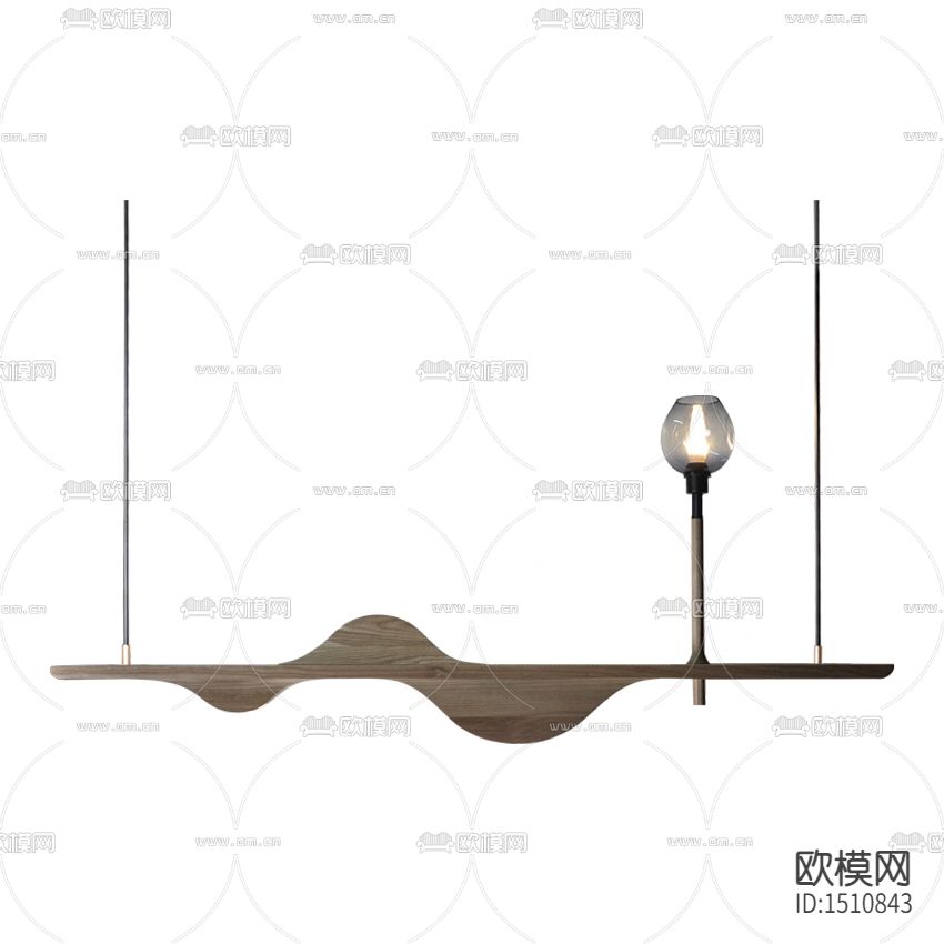 新中式简约波浪纹实木玻璃吊灯下载