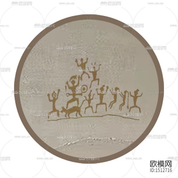 北歐復(fù)古上古壁畫印花布藝圓形地毯下載