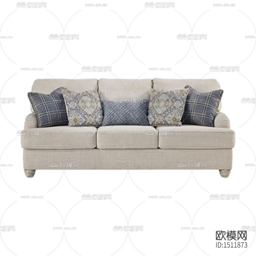 美式乡村米白色布艺三人沙发下载