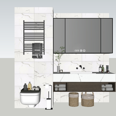  现代洗手台盆su模型 