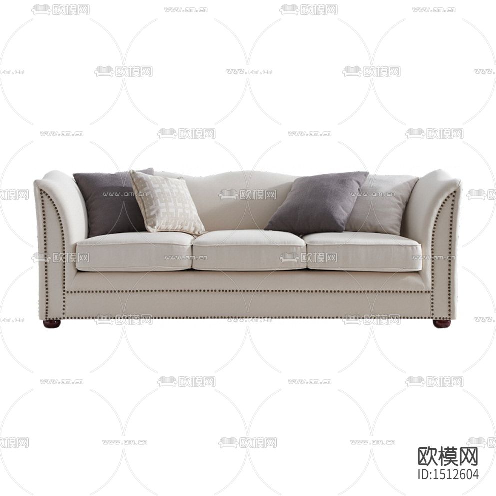 美式简约布艺铆钉三人沙发下载