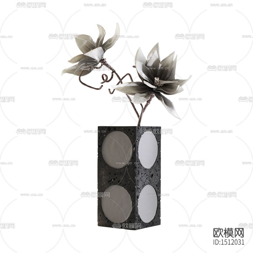 现代黑色大理石花器金属仿真花艺