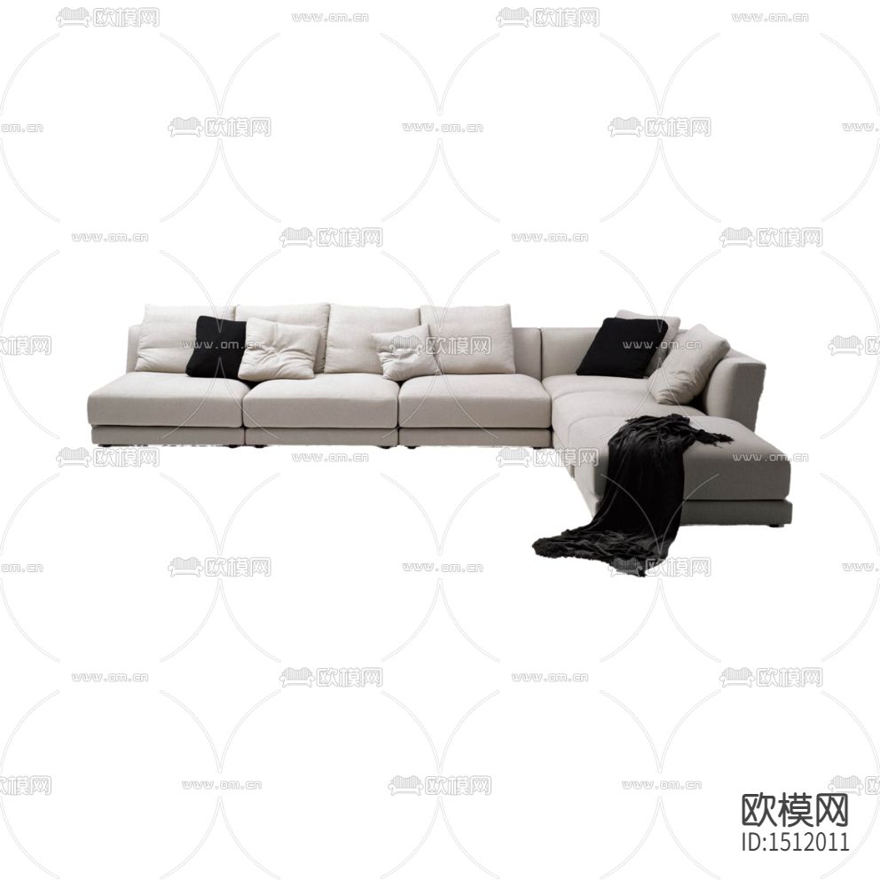 现代简约白色布艺转角多人沙发