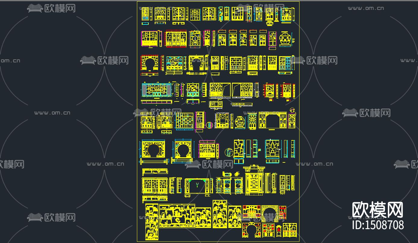 中式古典风博古架cad图库下载（渲染图3）