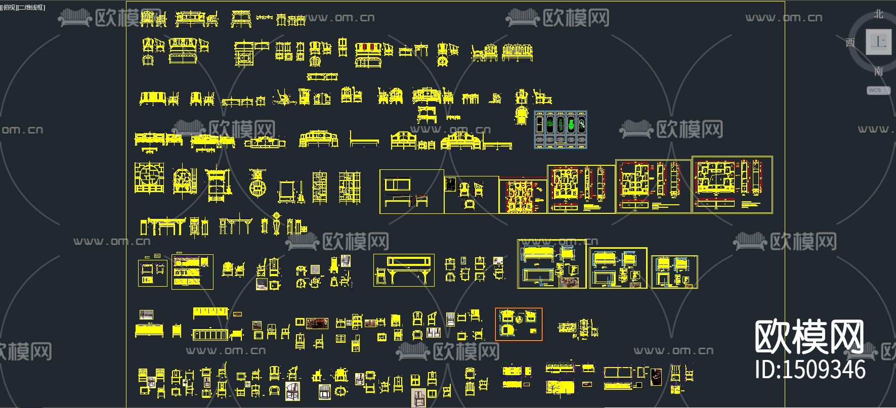 中式沙发椅子博古架家具cad图库下载