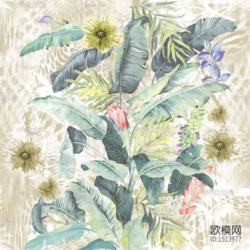 田园风创意花卉印花布艺壁纸下载