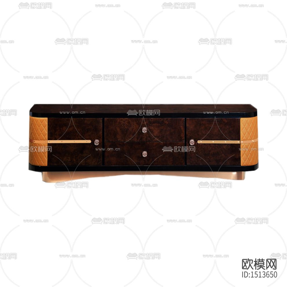 欧式复古实木皮革金属边柜下载