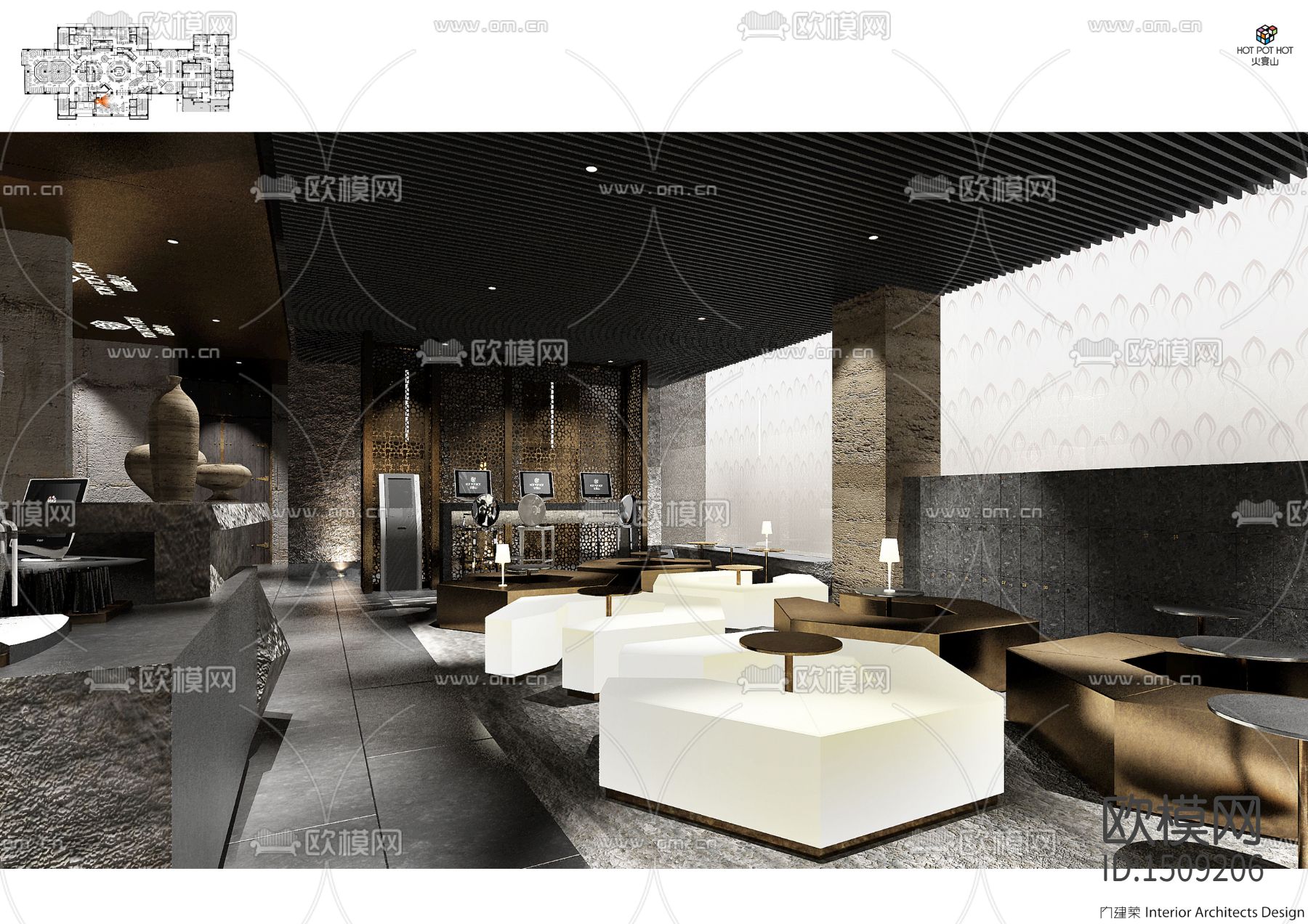 火宴山北京大悦城店自助餐厅cad施工图