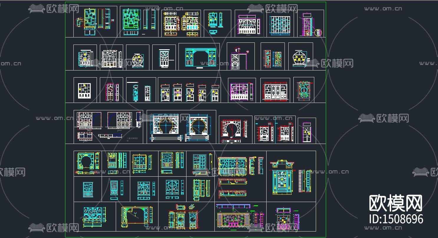新中式博古架博古柜cad图库下载（渲染图1）
