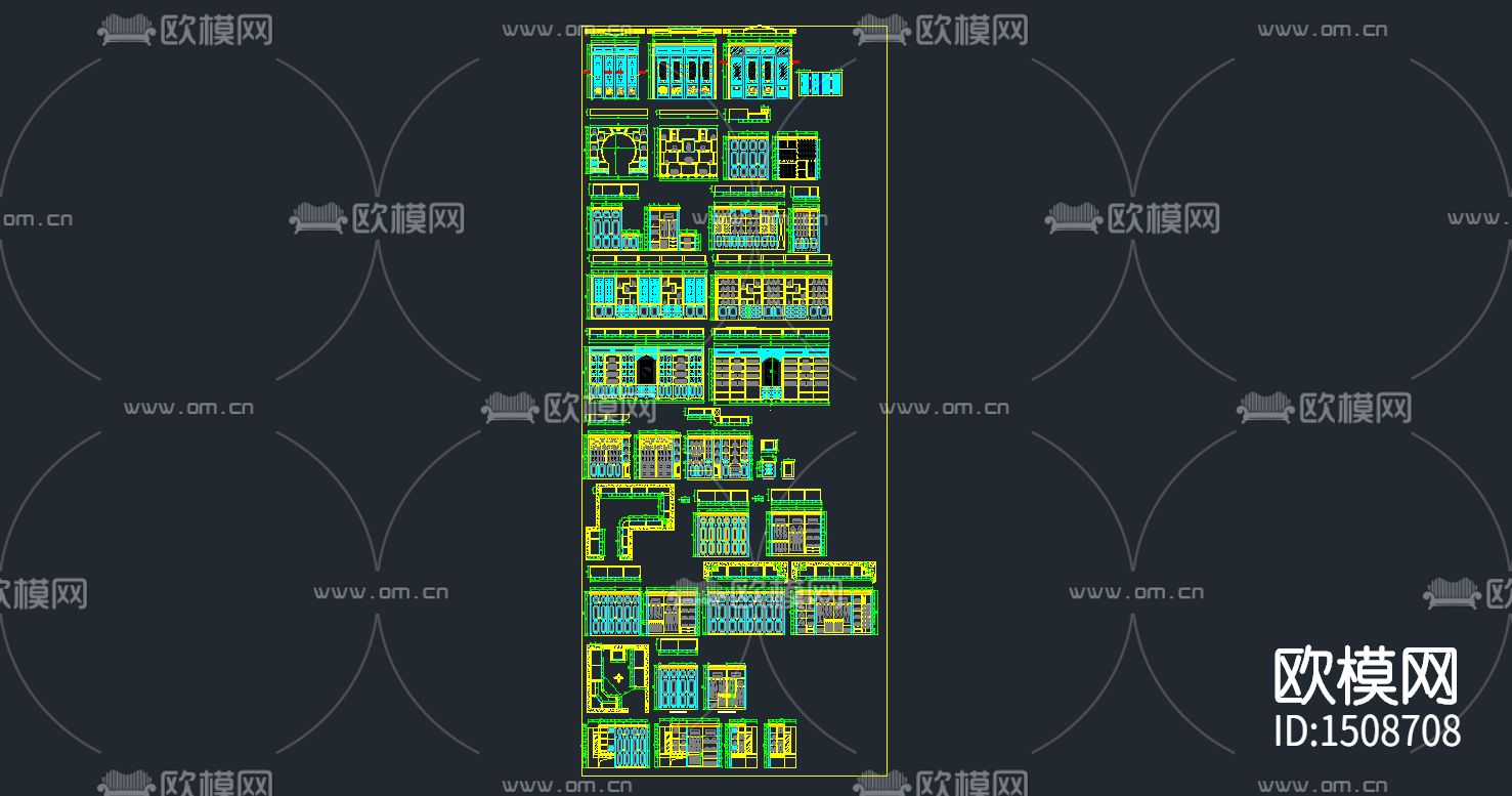 中式古典风博古架cad图库下载（渲染图1）
