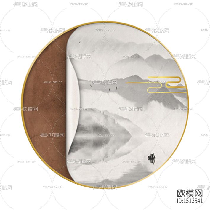 新中式江山如画金色鎏金装饰画下载