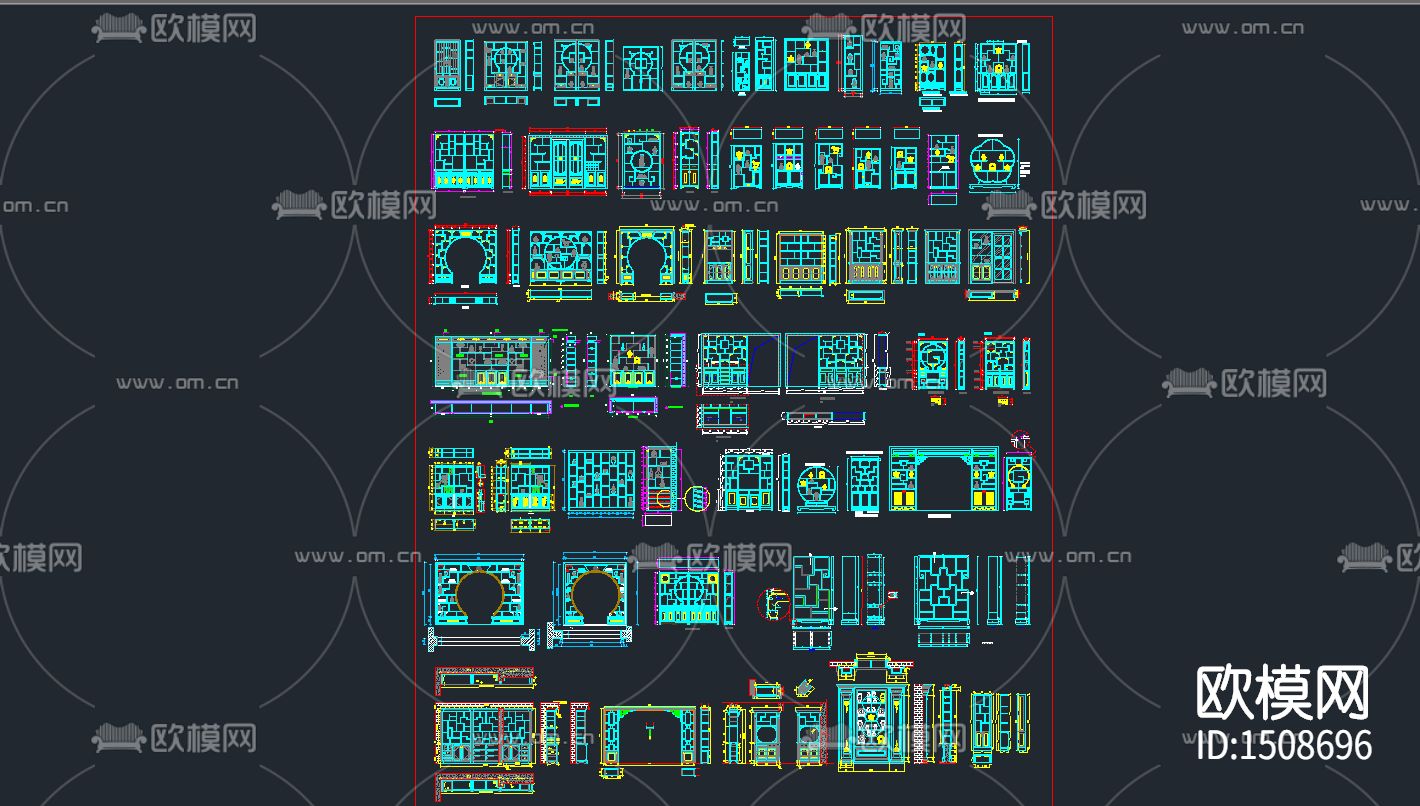 新中式博古架博古柜cad图库下载（渲染图2）