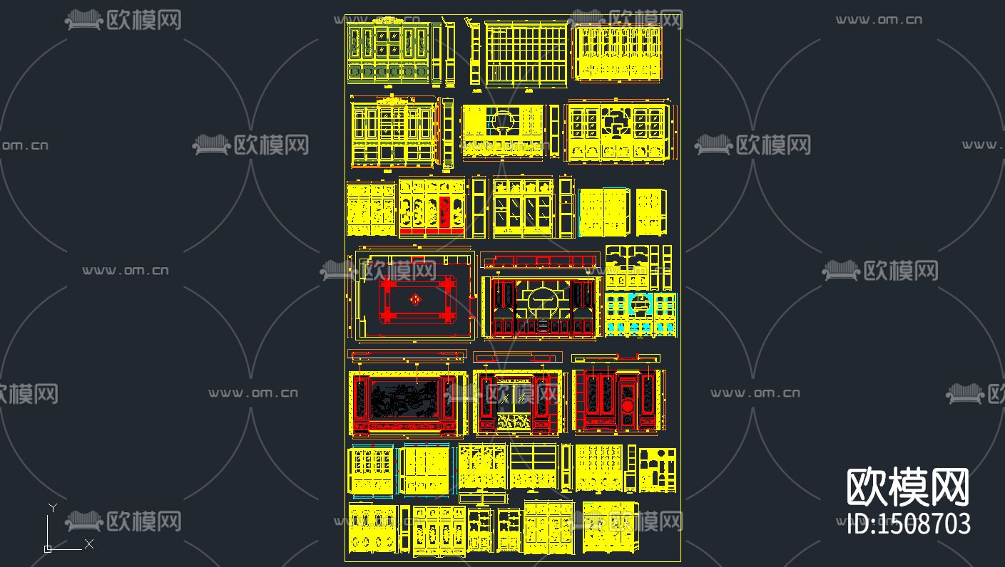 中式雕花柜cad图库下载（渲染图1）