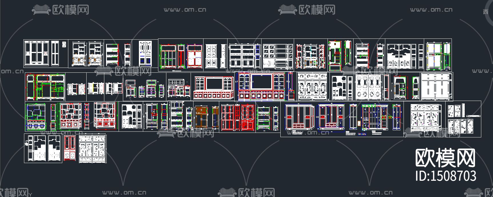 中式雕花柜cad图库下载（渲染图2）