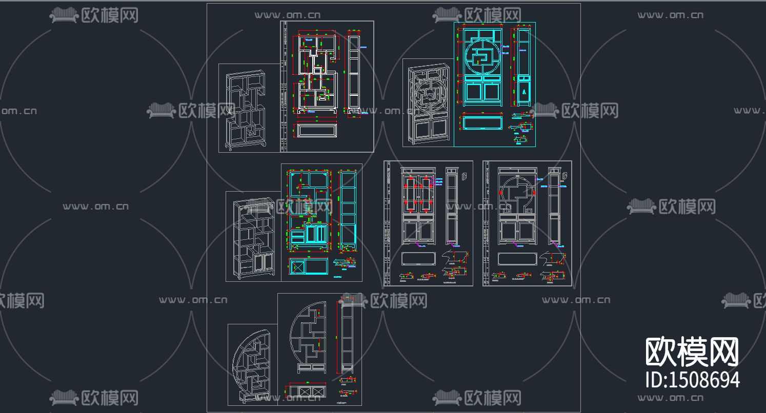 博古架cad图库下载（渲染图1）