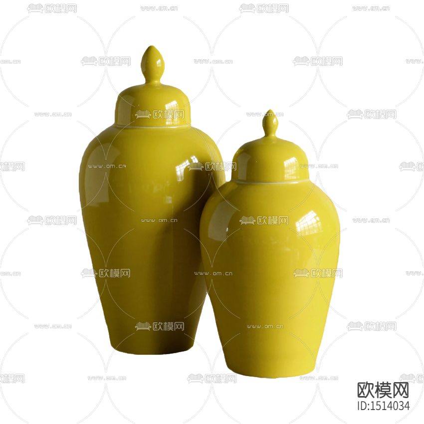 现代简约明黄色陶瓷收纳罐