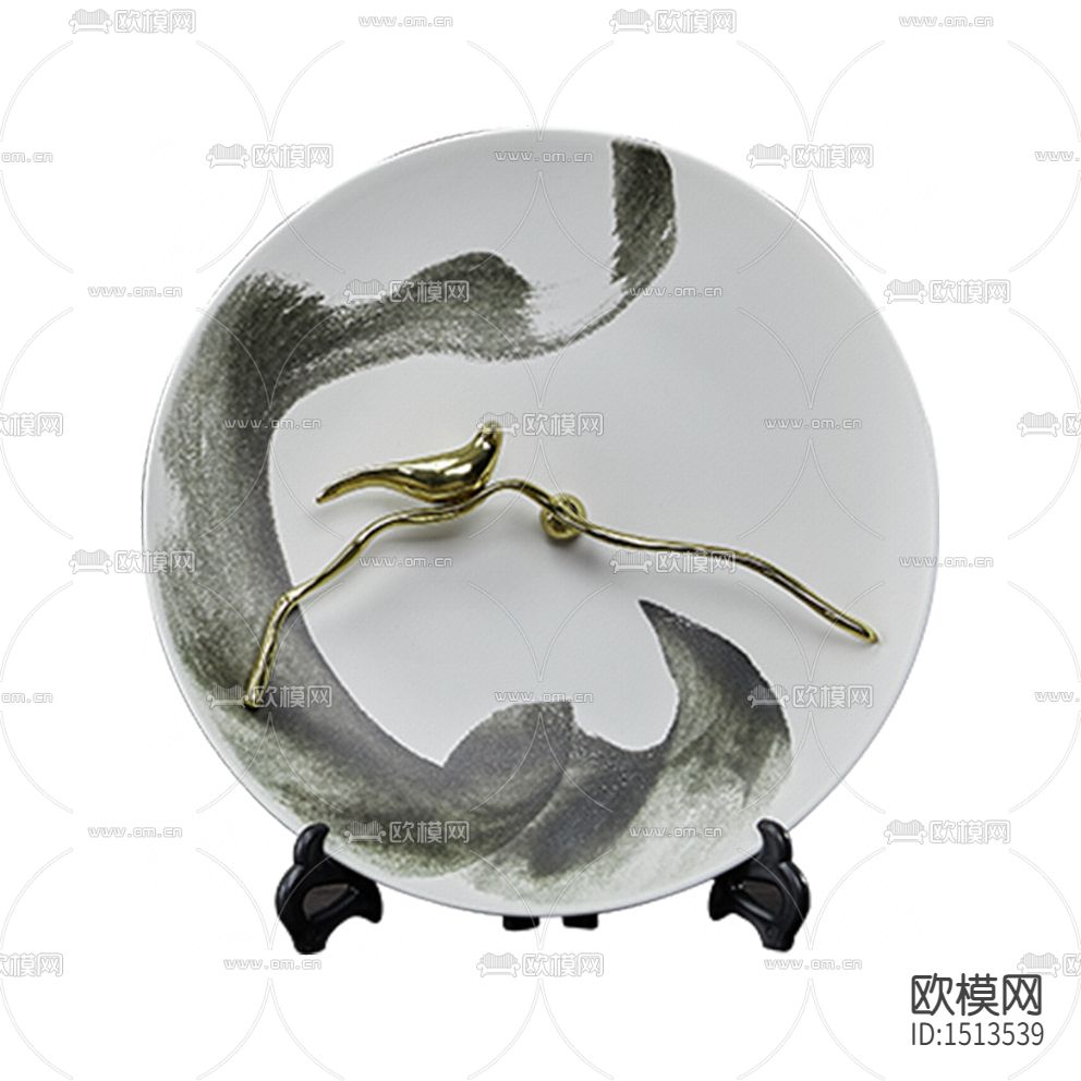 新中式禅意水墨印花陶瓷盘子下载