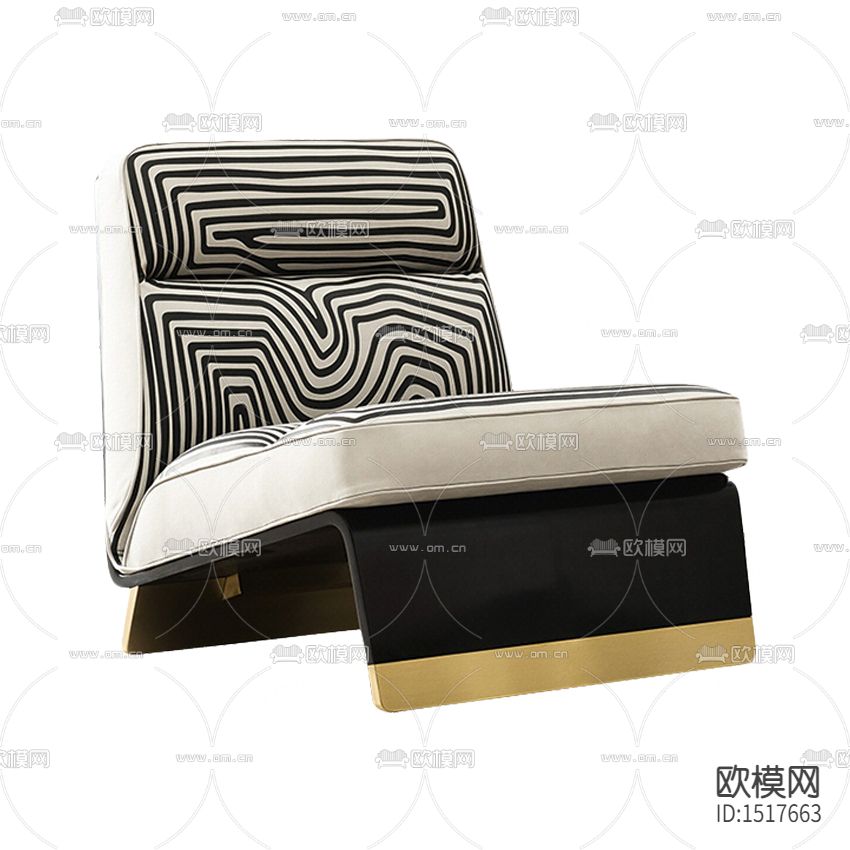 现代轻奢创意皮革黑白印花实木单人沙发下载