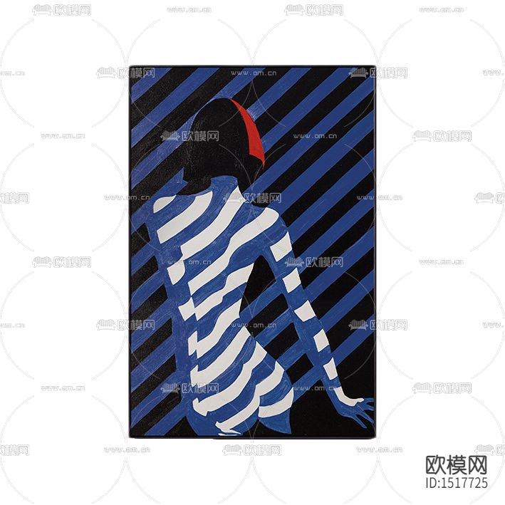 现代轻奢抽象彩色条纹人像装饰画