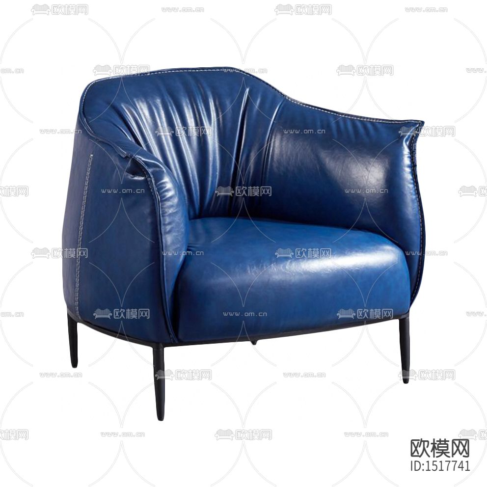 现代轻奢创意蓝色皮革单人沙发下载