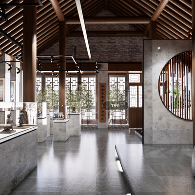  中式艺术品展厅su模型 