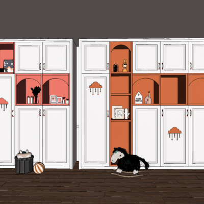  北欧儿童衣柜su模型 