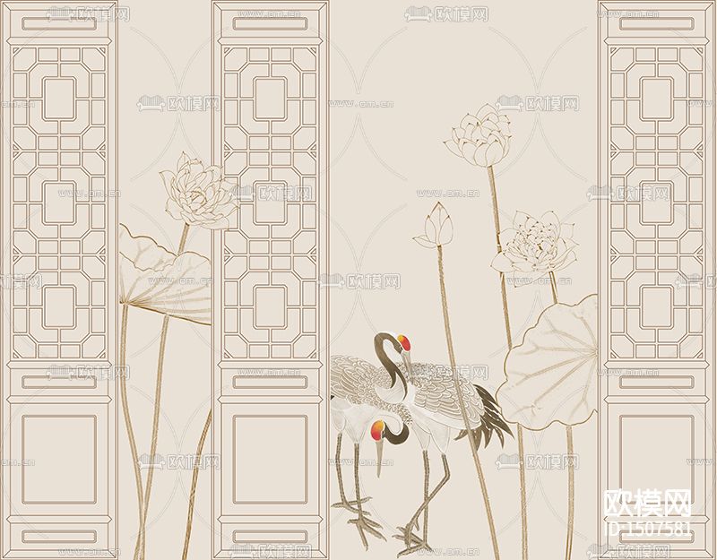 竹窗花鸟拼色下载（渲染图2）