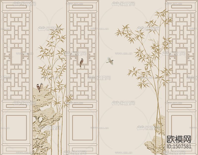 竹窗花鸟拼色下载（渲染图5）